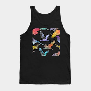 bright multicoloured vintage style birds on black background Tank Top